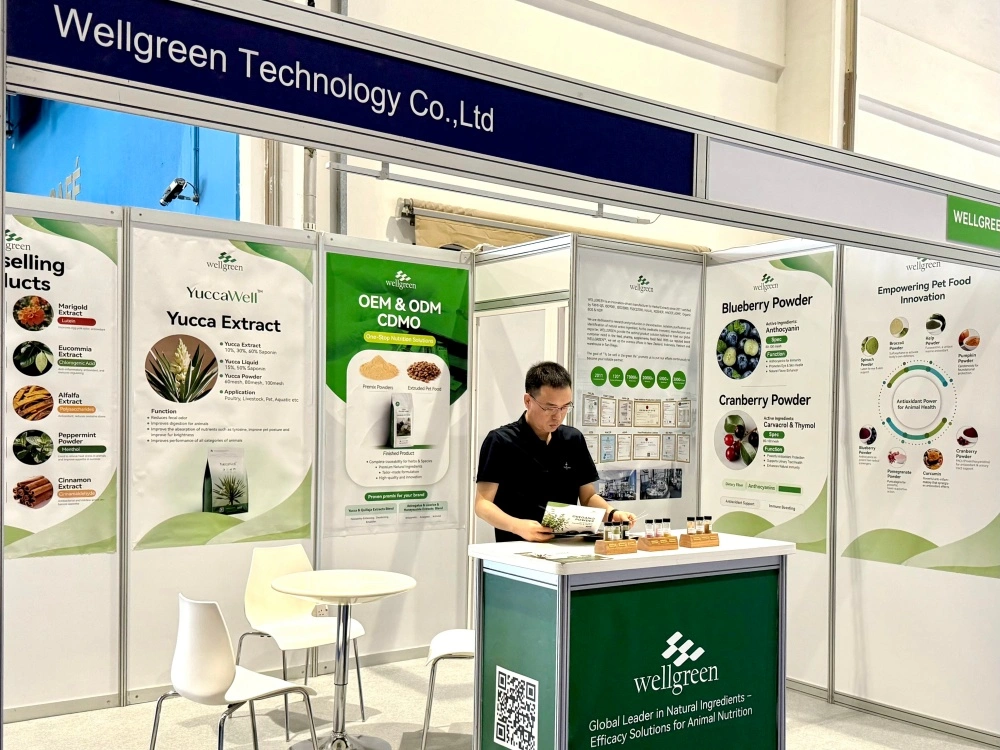 The Wellgreen exhibition stand at VIV MEA 2025, booth 06.A024, featuring product displays and meeting area. The Wellgreen exhibition stand at VIV MEA 2025, booth 06.A024, featuring product displays and meeting area.