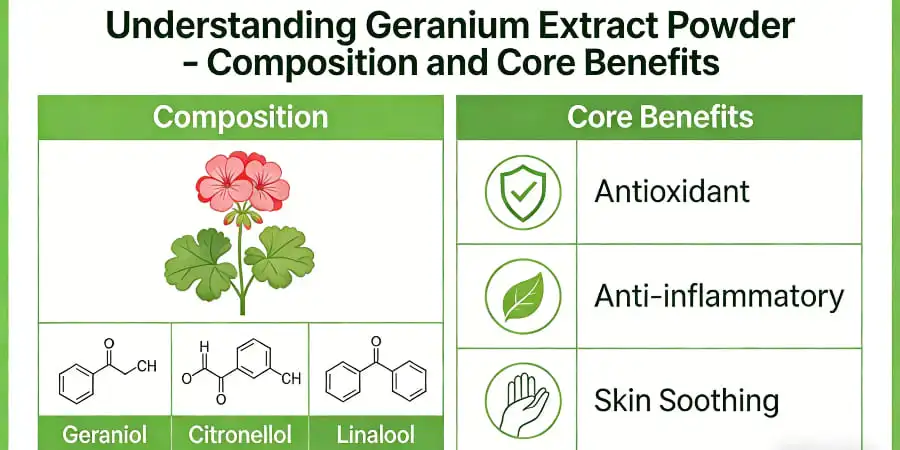 Understanding Geranium Extract Powder-Composition and Core Benefits Understanding Geranium Extract Powder-Composition and Core Benefits