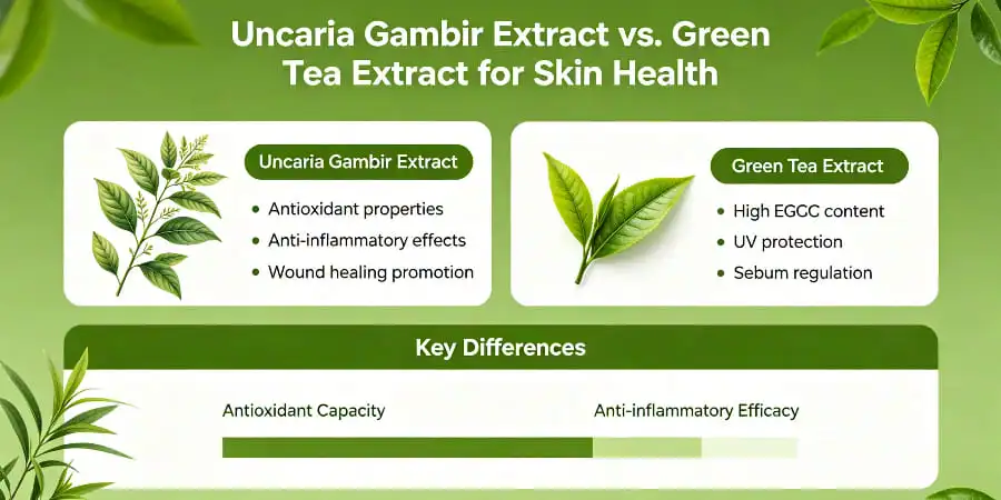 Uncaria Gambir Extract vs. Green Tea Extract for Skin Health Uncaria Gambir Extract vs. Green Tea Extract for Skin Health